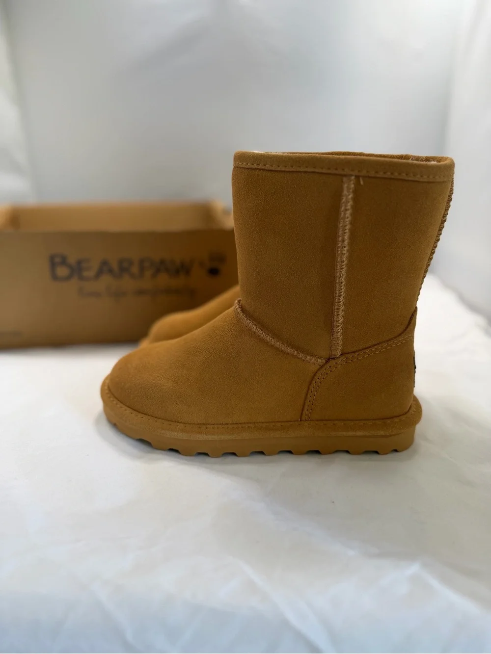 BearPaw Tan Suede Cozy Short Boot iced coffee